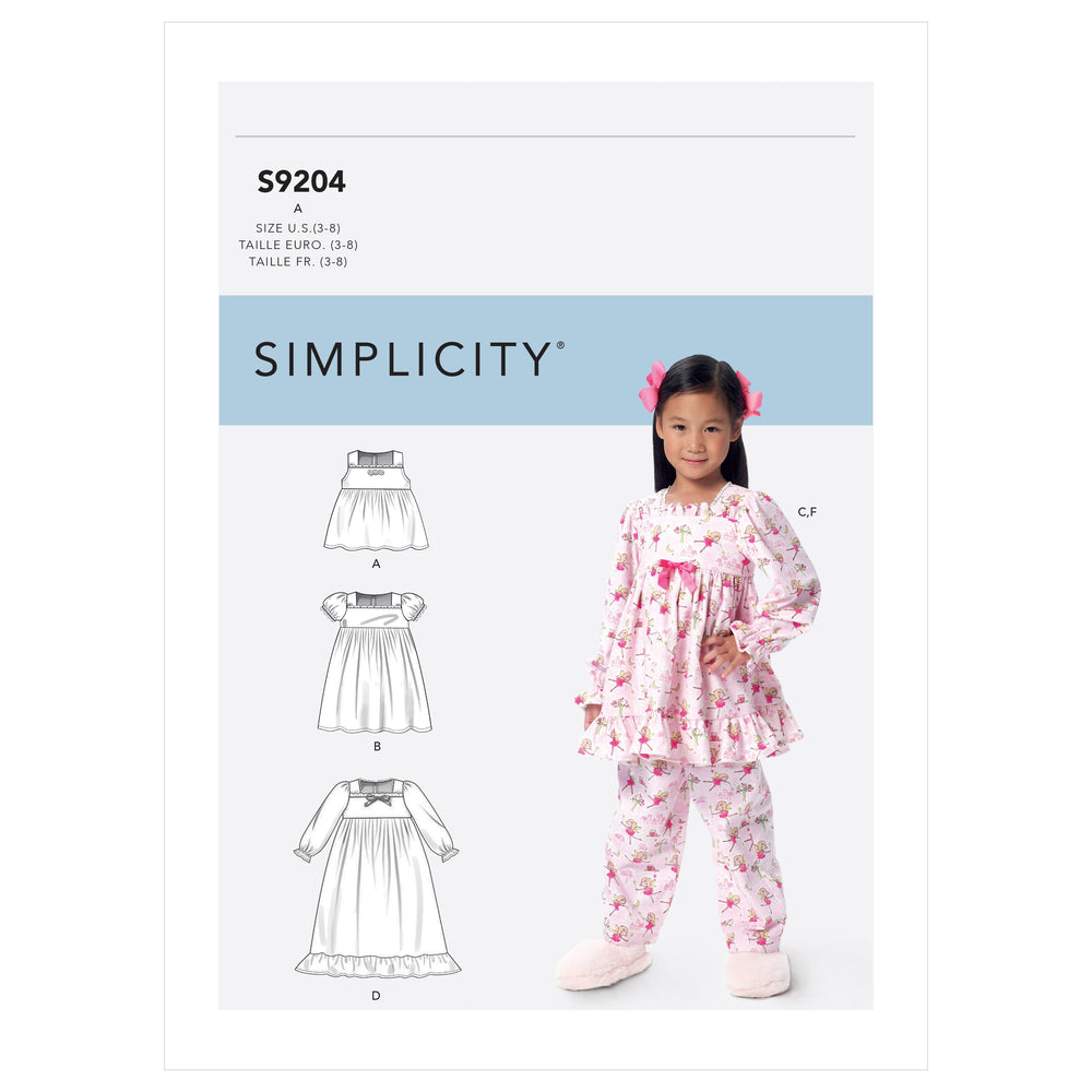Simplicity Sewing Pattern 9204 Girls' Gathered Tops, Dresses, Gown and Pants from Jaycotts Sewing Supplies