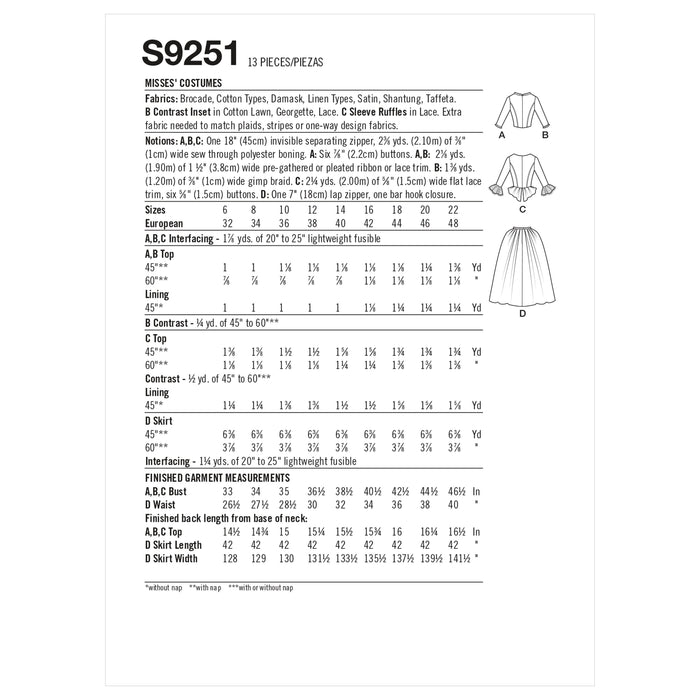 Simplicity Sewing Pattern 9251 Victorian style dress from Jaycotts Sewing Supplies