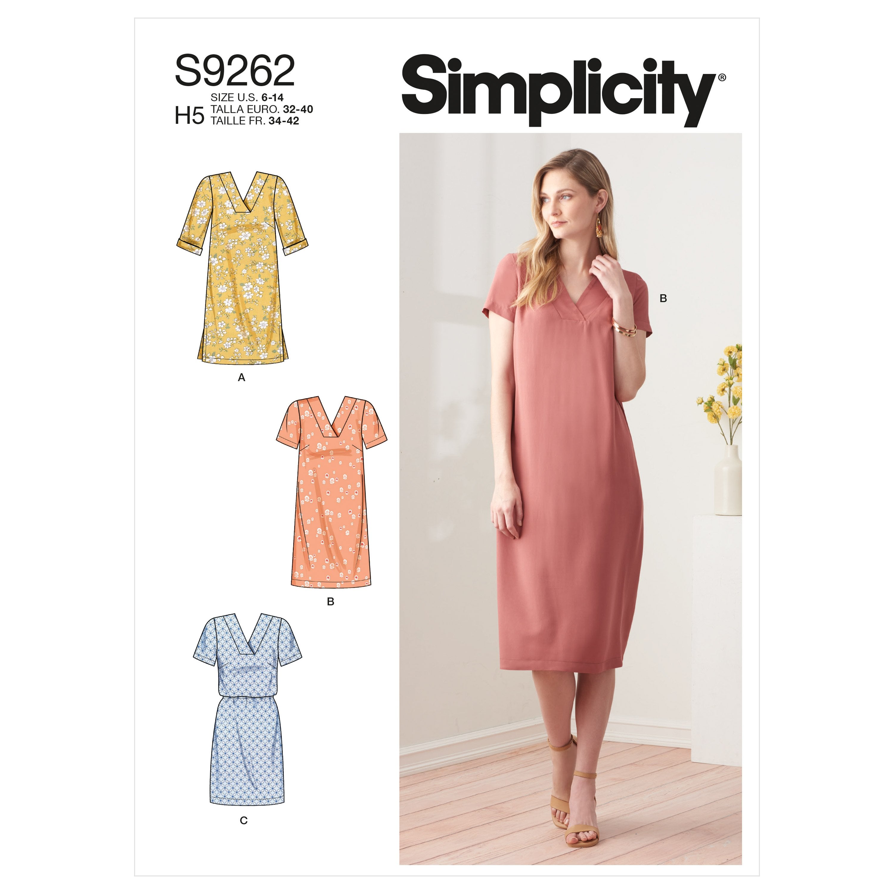 Simplicity Sewing Pattern 9262 V-neckline Shift Dresses from Jaycotts Sewing Supplies