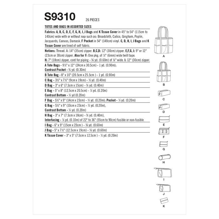 Simplicity Sewing Pattern 9310 Totes and Bags In Assorted Sizes from Jaycotts Sewing Supplies