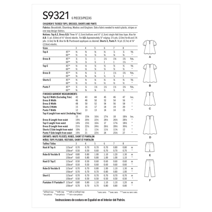 Simplicity Sewing Pattern S9321 Children's Tops, Dresses, Shorts from Jaycotts Sewing Supplies