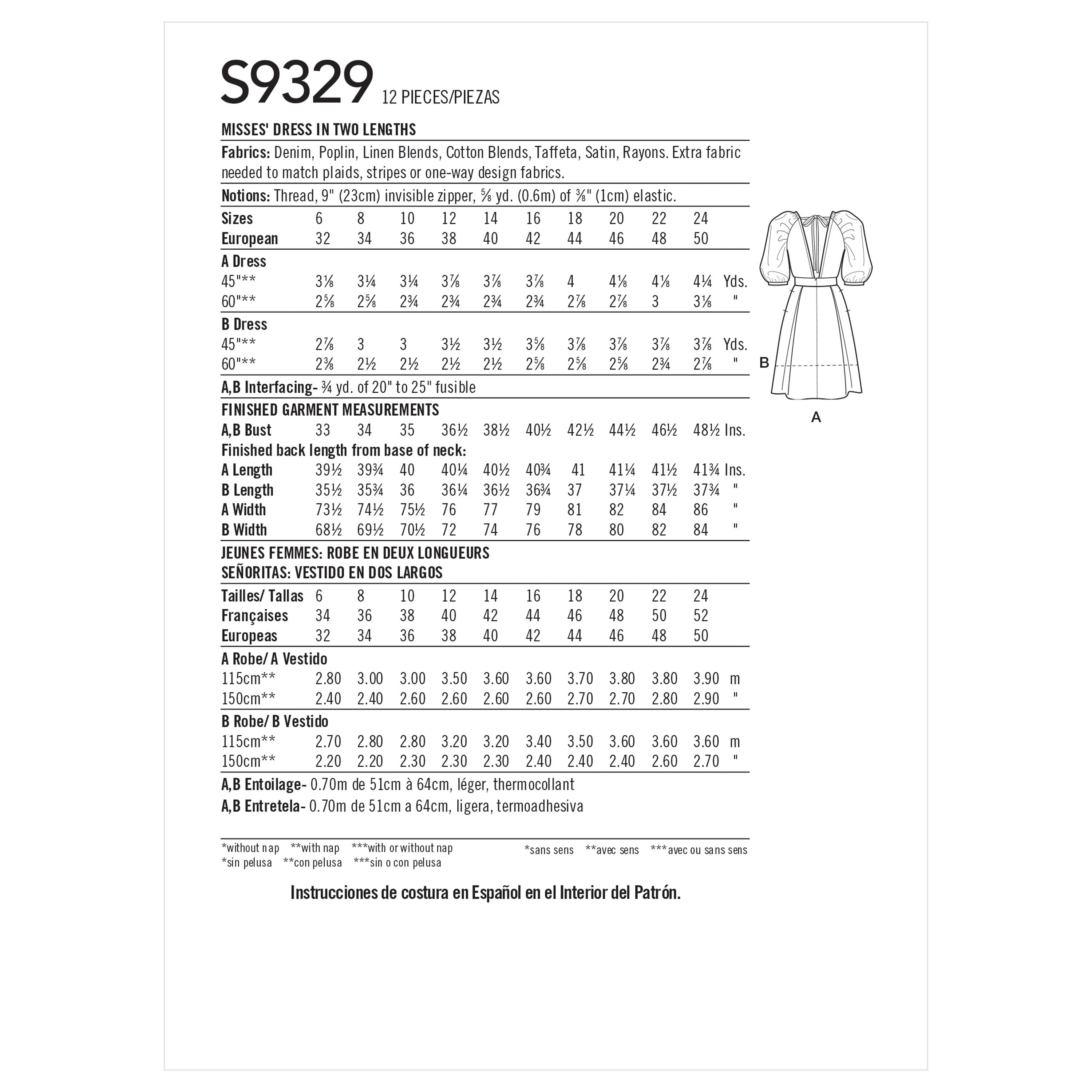 Simplicity Sewing Pattern S9329 Misses' Dress in Two Lengths from Jaycotts Sewing Supplies
