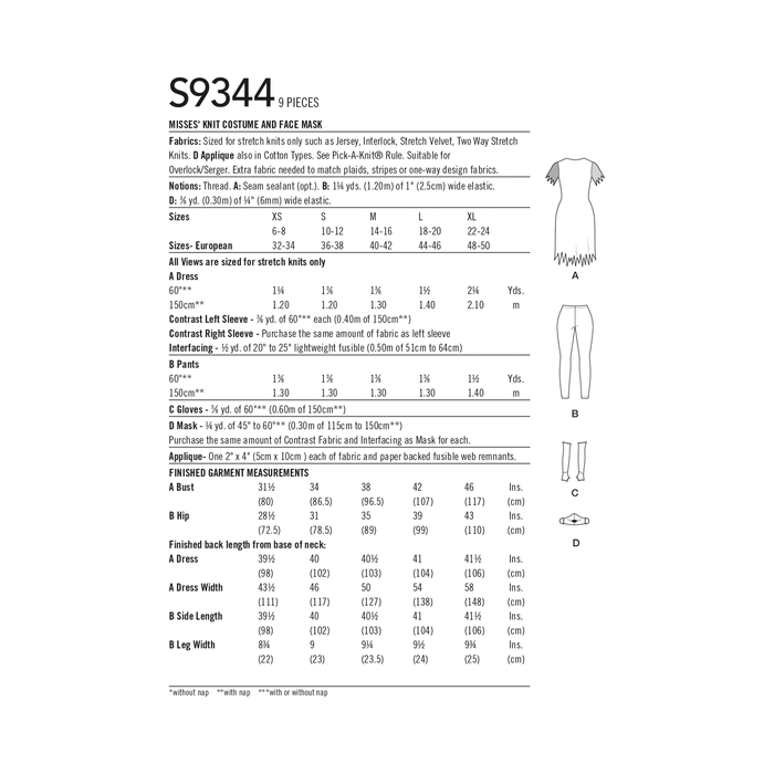 Simplicity Sewing Pattern 9344 Misses' Sally Costume and Face Mask from Jaycotts Sewing Supplies