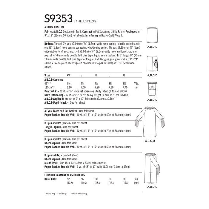 Simplicity Sewing Pattern 9353 Adult Costume from Jaycotts Sewing Supplies