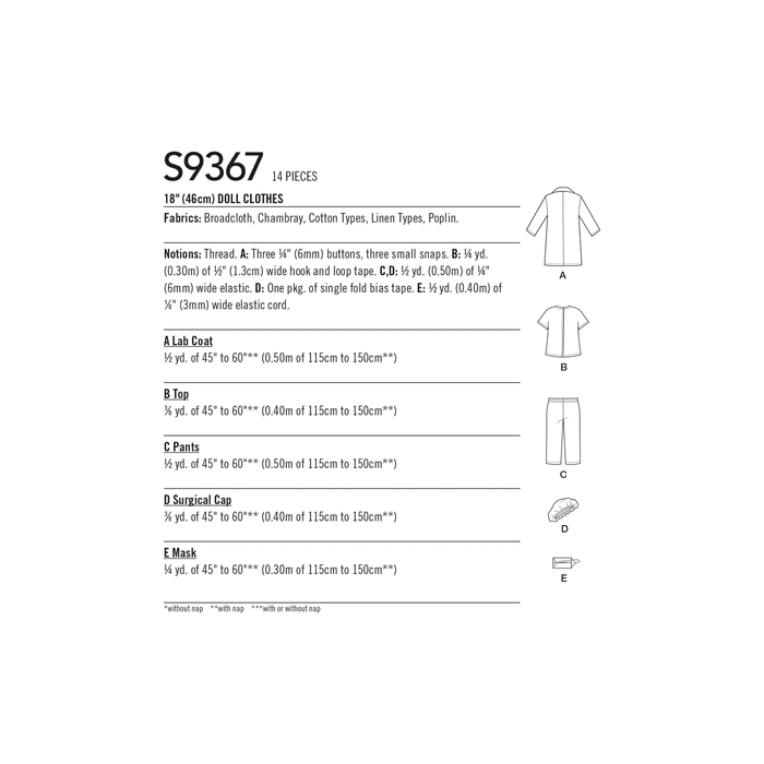 Simplicity Sewing Pattern 9367 18" Doll Clothes from Jaycotts Sewing Supplies