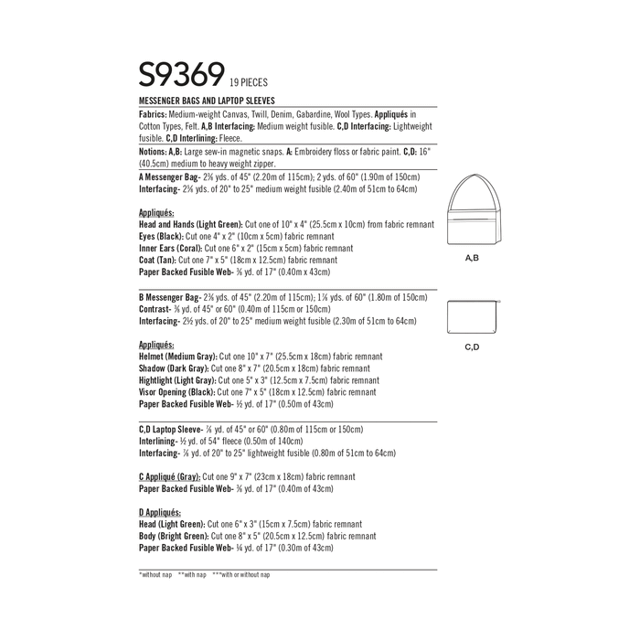 Simplicity Sewing Pattern 9369 Messenger Bags and Laptop Sleeves from Jaycotts Sewing Supplies