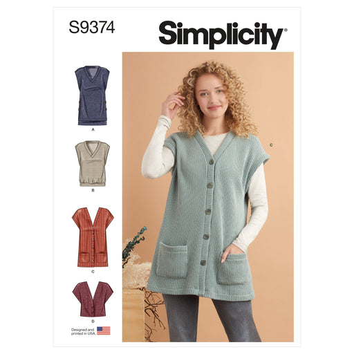 Simplicity Sewing Pattern 9374 Misses' Knit Vests from Jaycotts Sewing Supplies