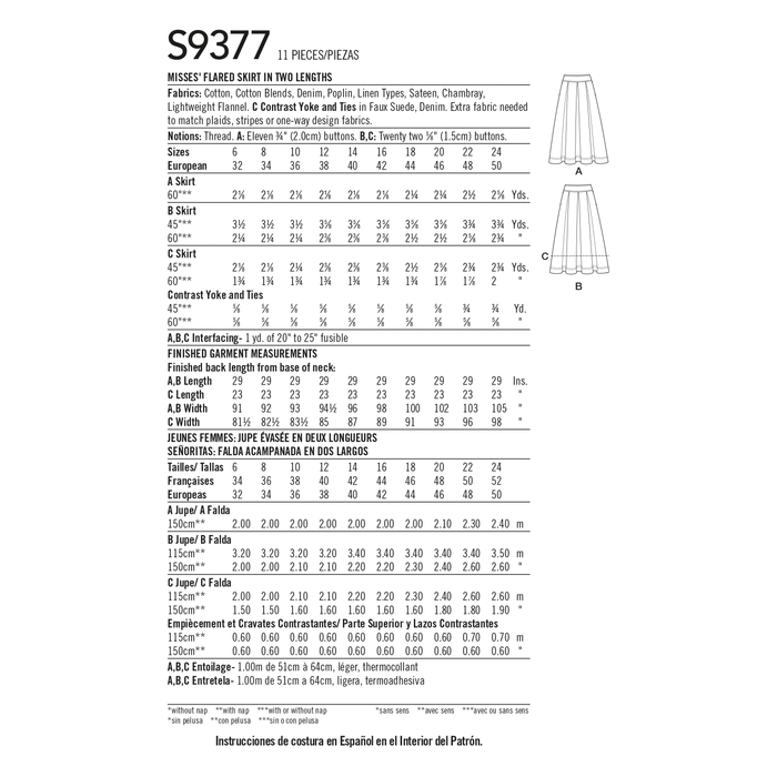 Simplicity Sewing Pattern 9377 Misses' Flared Skirts in Two Lengths from Jaycotts Sewing Supplies