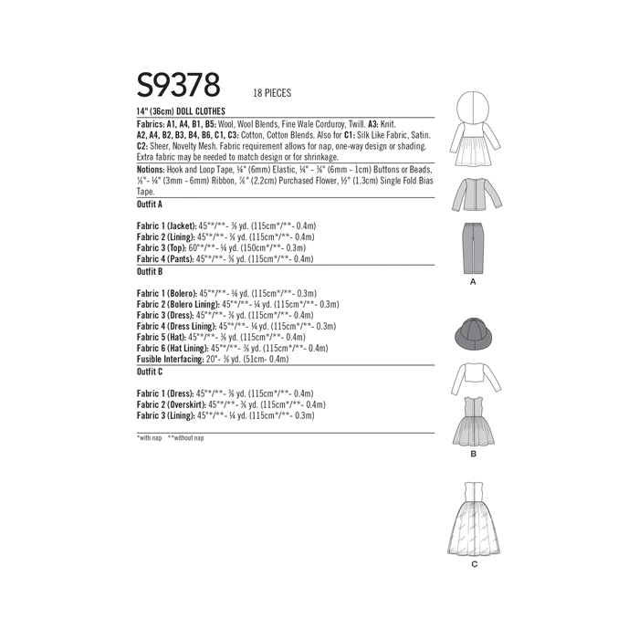 Simplicity Sewing Pattern 9378 14" Doll Clothes from Jaycotts Sewing Supplies