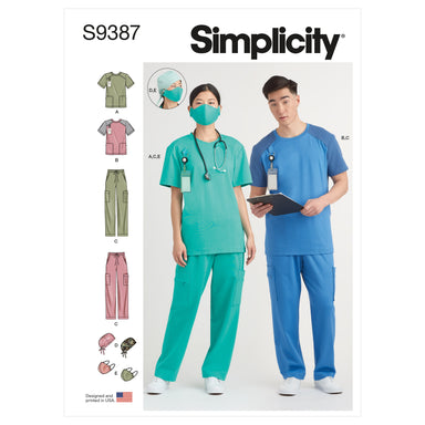 Simplicity Sewing Pattern 9387 Unisex Knit Scrub Tops, Pants, Cap and Mask from Jaycotts Sewing Supplies