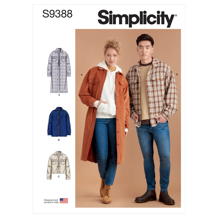 Simplicity Sewing Pattern 9388 Unisex Shirt Jackets from Jaycotts Sewing Supplies