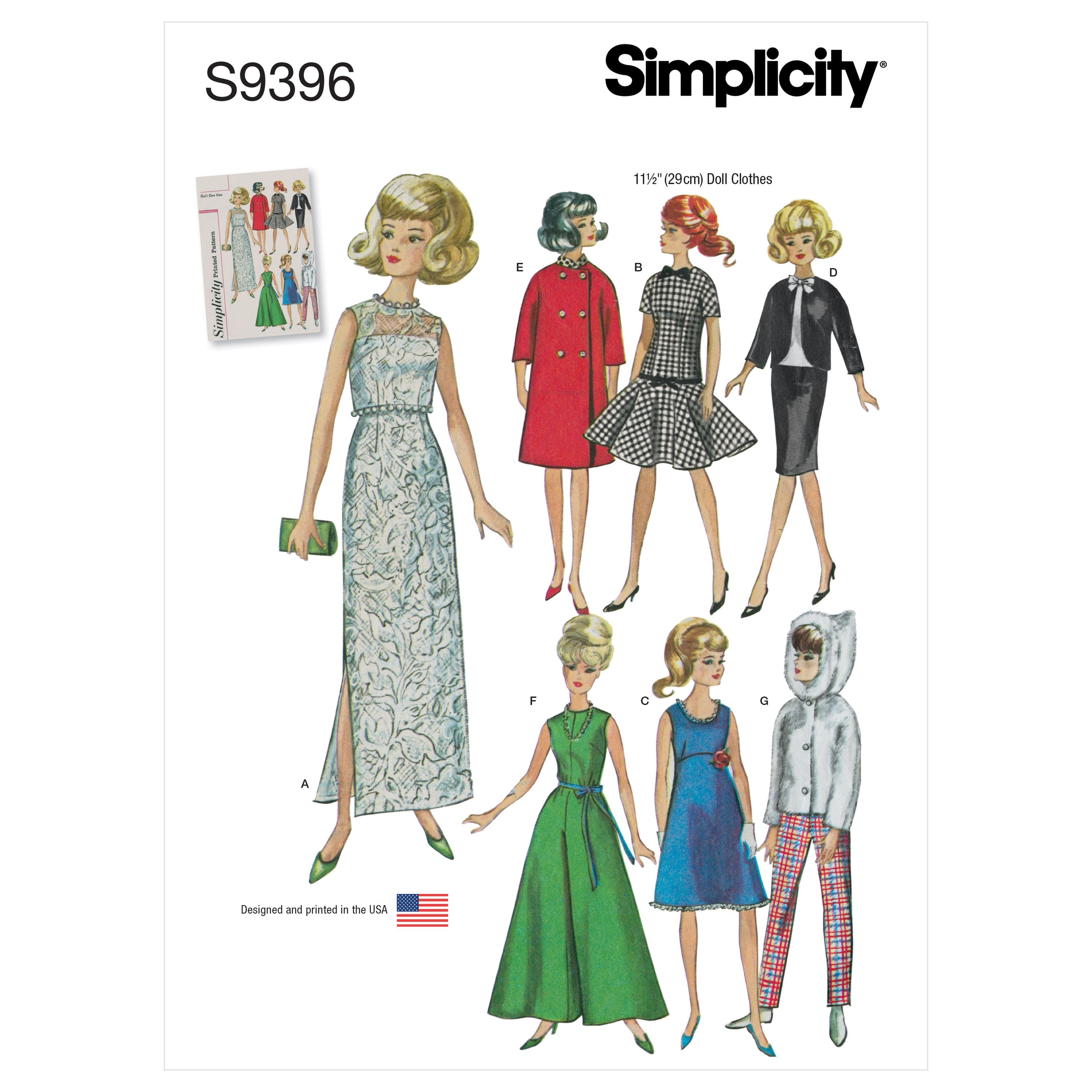 Simplicity Sewing Pattern 9396 Vintage Doll Clothes for 11-1/2" Doll from Jaycotts Sewing Supplies