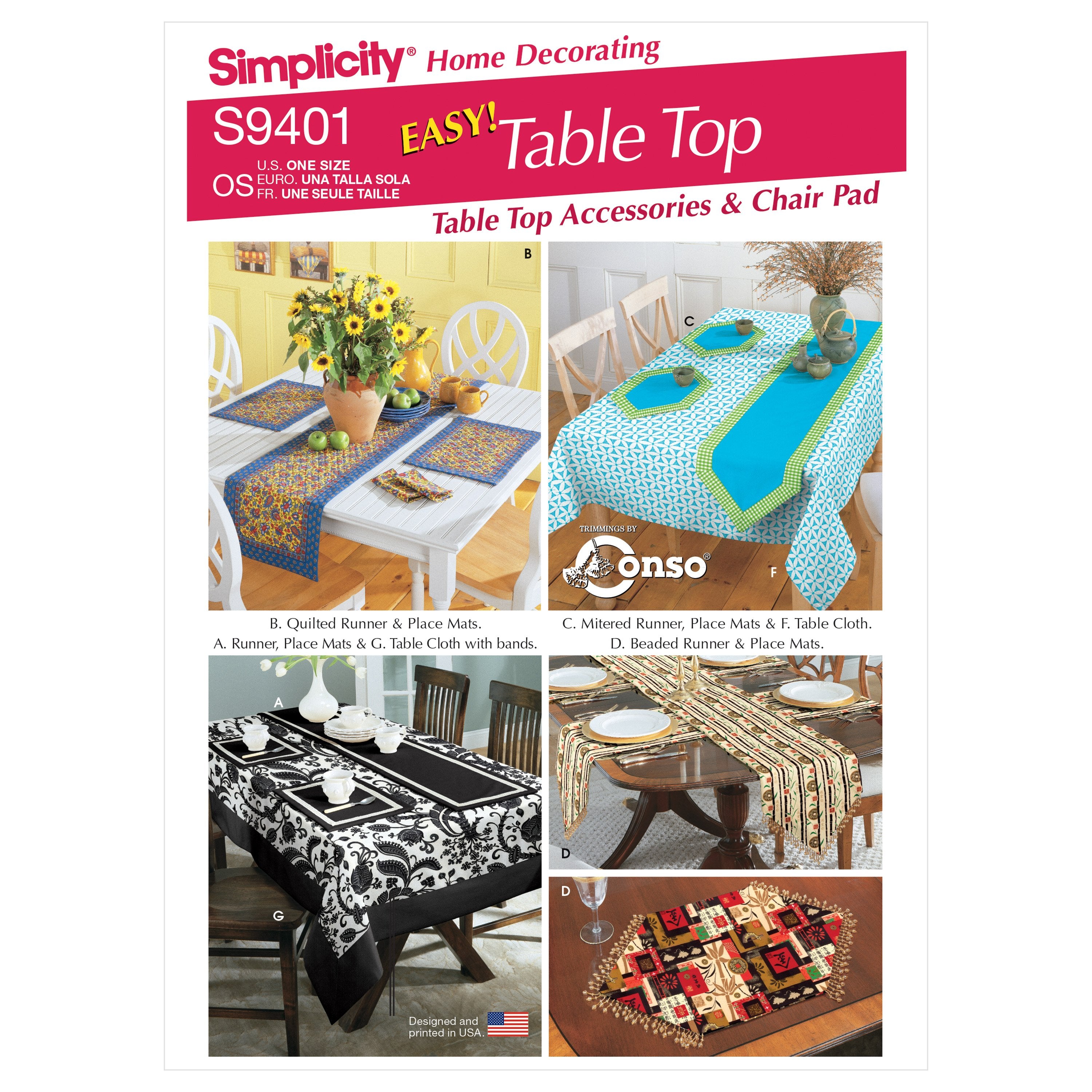Simplicity Sewing Pattern 9401 Tabletop Accessories and Chair Pad from Jaycotts Sewing Supplies