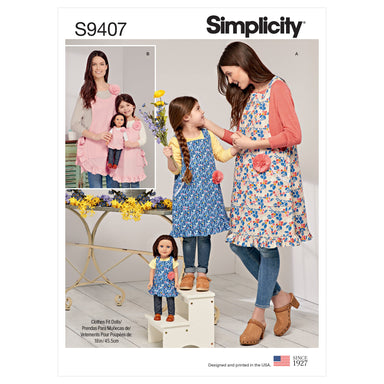 Simplicity Sewing Pattern 9407 Children's, Misses' and 18" Doll Aprons from Jaycotts Sewing Supplies