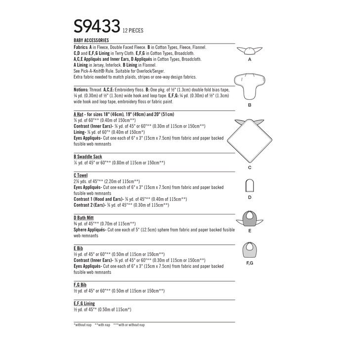 Simplicity Sewing Pattern 9433 Baby Accessories from Jaycotts Sewing Supplies