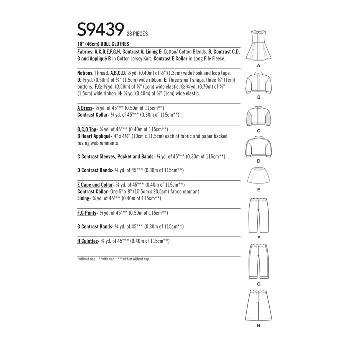 Simplicity Sewing Pattern 9439 18 inch Doll Clothes from Jaycotts Sewing Supplies