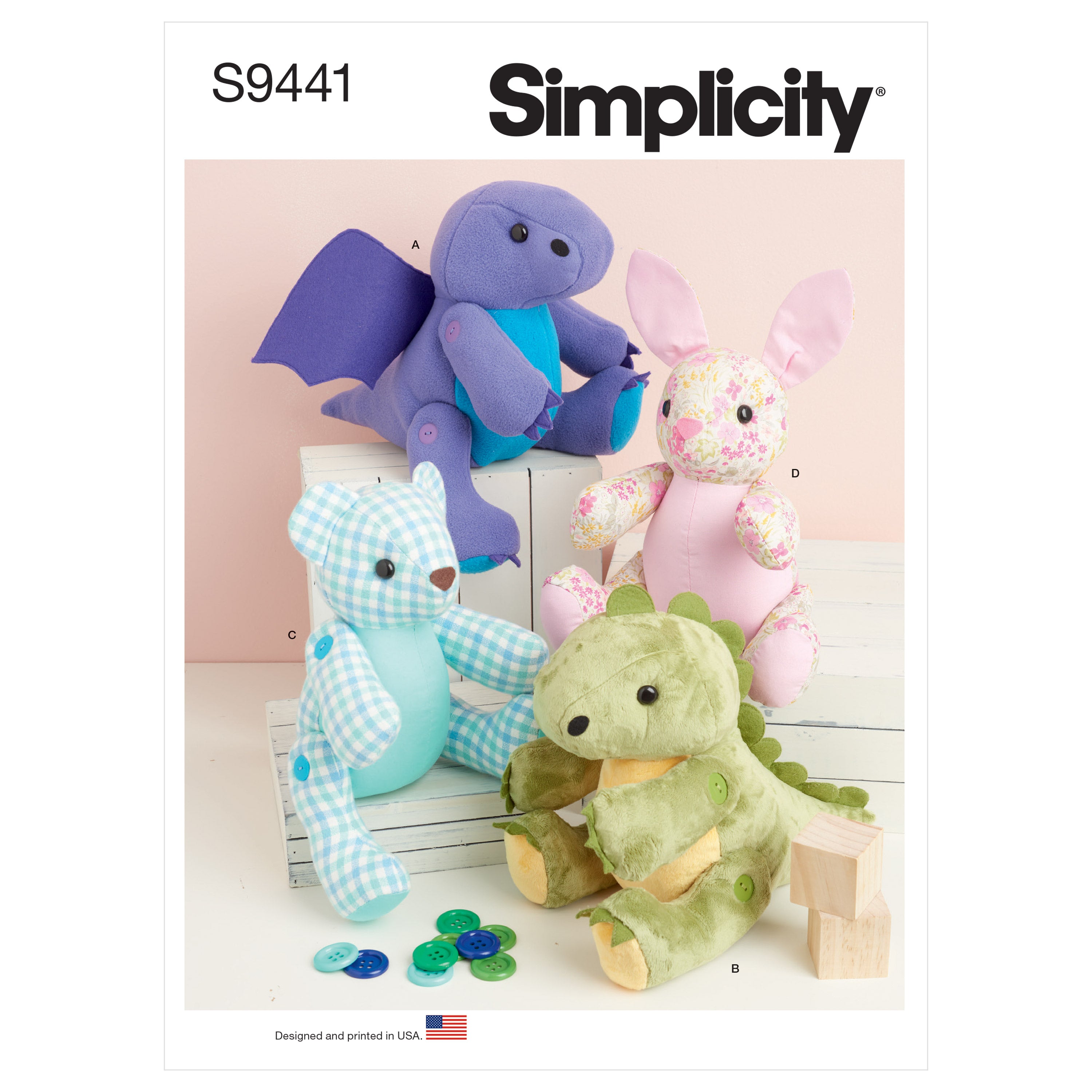 Simplicity Sewing Pattern 9441 13 inch Plushies from Jaycotts Sewing Supplies