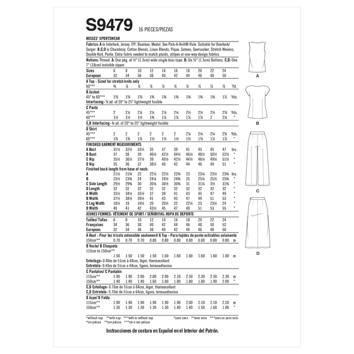 Simplicity Sewing Pattern 9479 Misses Co-ordinates from Jaycotts Sewing Supplies