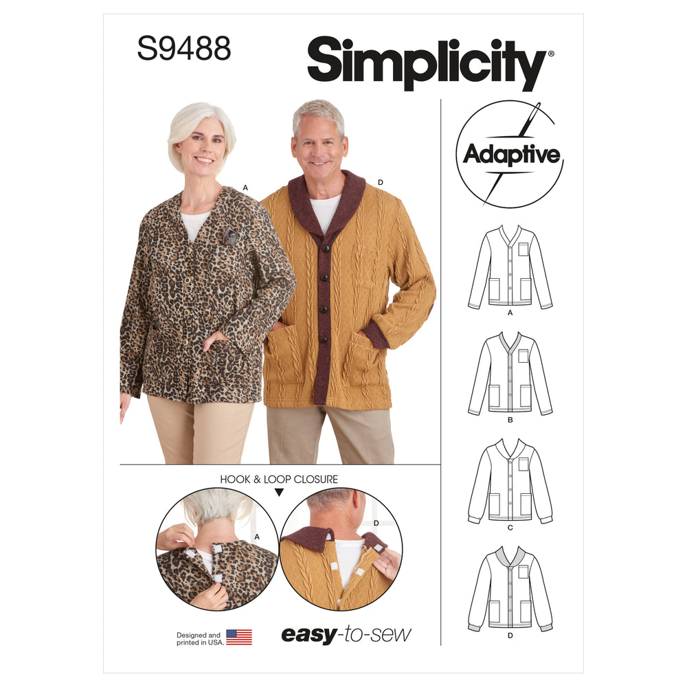 Simplicity Sewing Pattern 9488 Unisex Adaptive Cardigan from Jaycotts Sewing Supplies