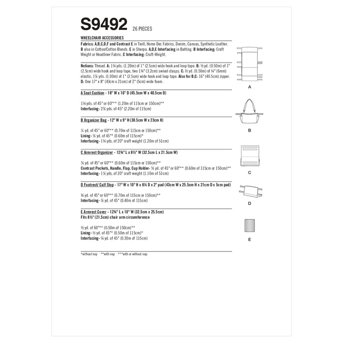 Simplicity Sewing Pattern 9492 Wheelchair Accessories from Jaycotts Sewing Supplies