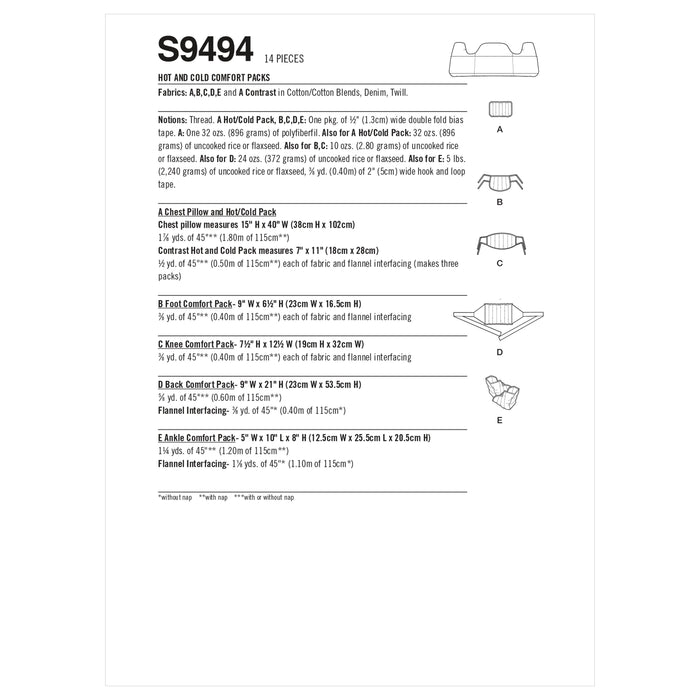 Simplicity Sewing Pattern 9494 Hot and Cold Comfort Packs from Jaycotts Sewing Supplies