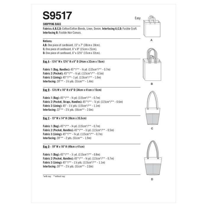 Simplicity 9517 Shopping Bags pattern from Jaycotts Sewing Supplies