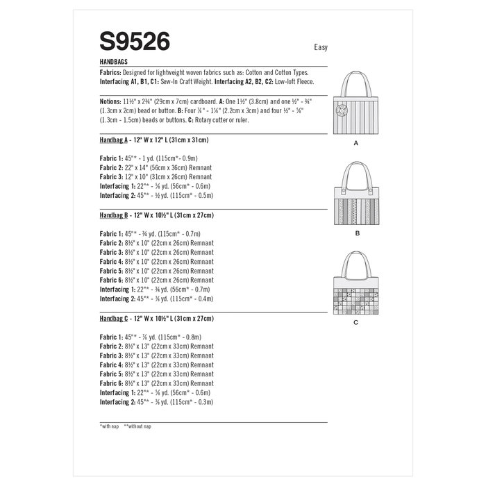 Simplicity 9526 Handbags pattern from Jaycotts Sewing Supplies