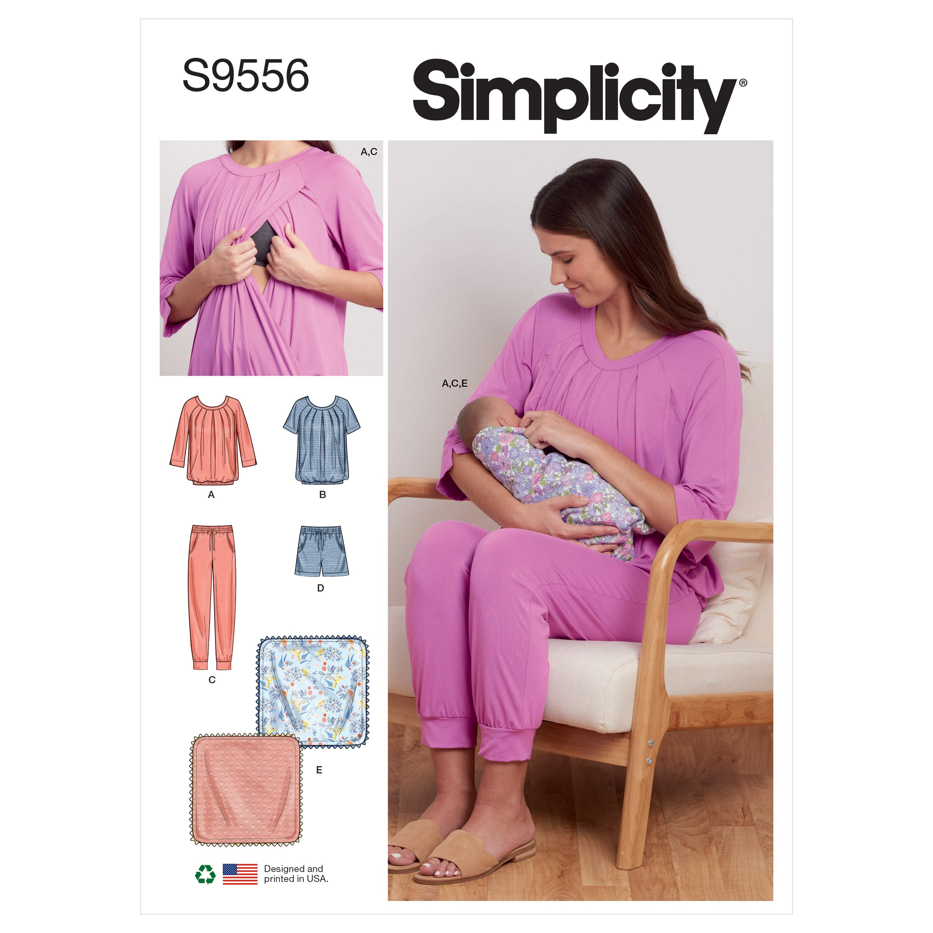 Simplicity 9556 Misses' Nursing Tops, Pants, Shorts and Blanket pattern from Jaycotts Sewing Supplies