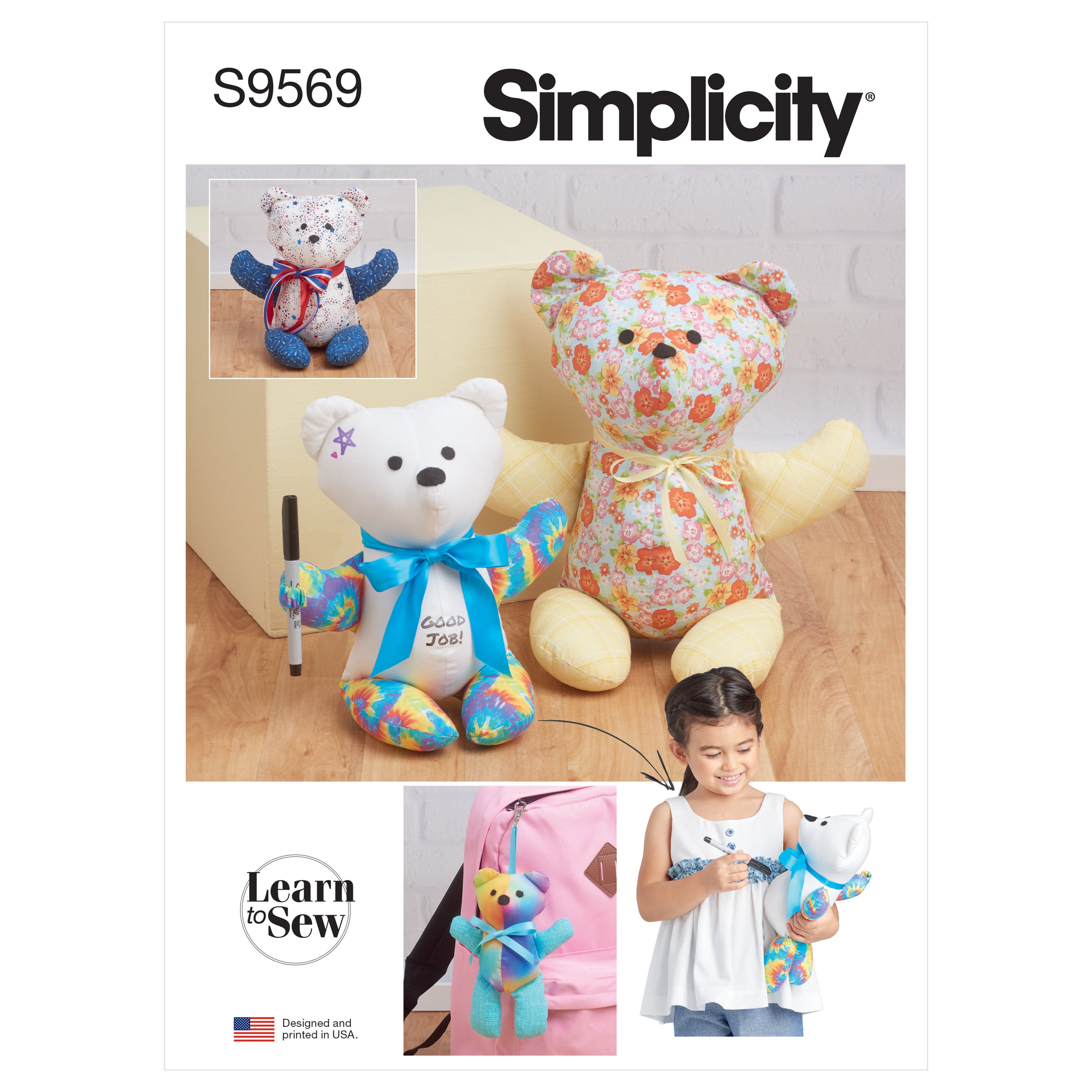 Simplicity 9569 Learn to Sew Plush Memory Bears pattern from Jaycotts Sewing Supplies