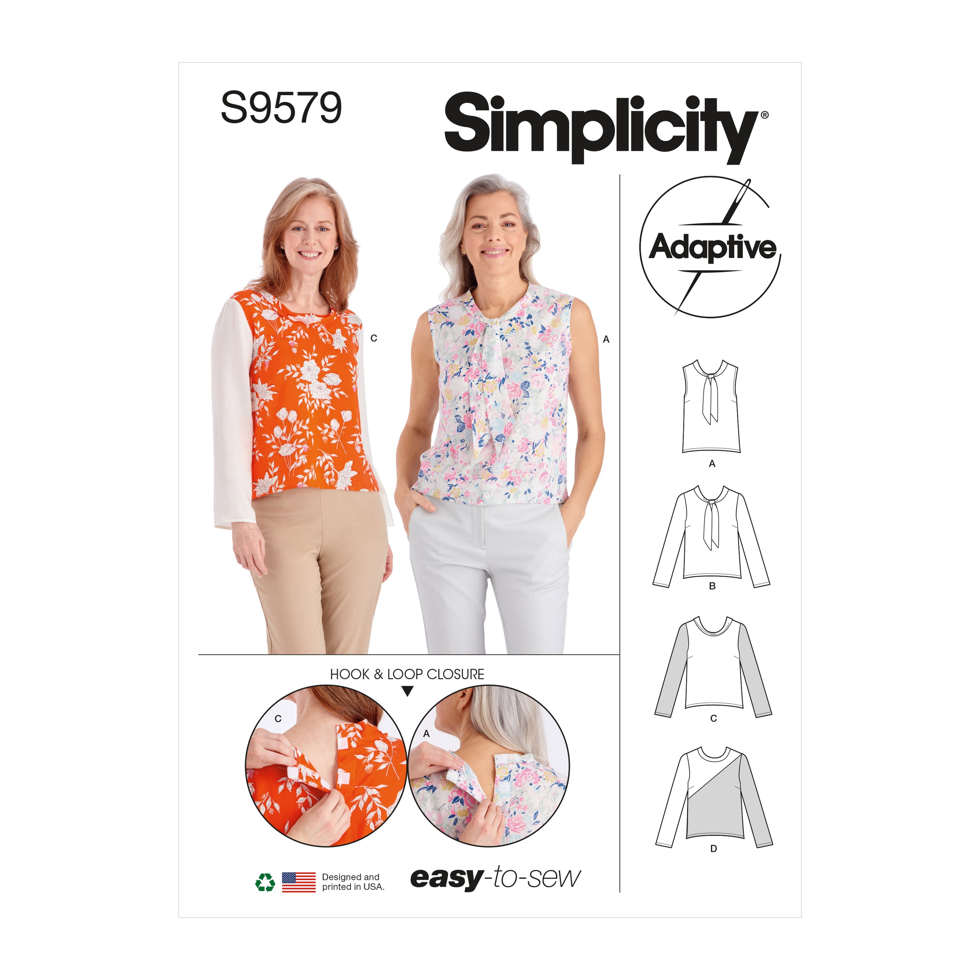 Simplicity Sewing Pattern 9579 Misses' Adaptive Tops from Jaycotts Sewing Supplies