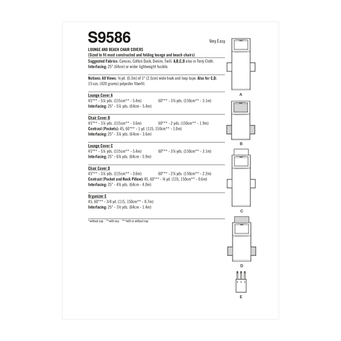 Simplicity Sewing Pattern 9586 Lounge and Beach Chair Covers from Jaycotts Sewing Supplies