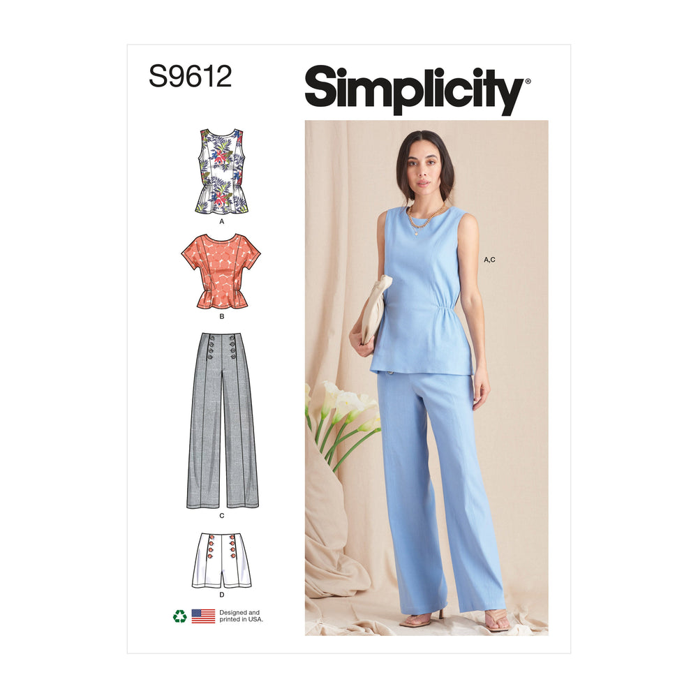 Misses Tops, Cropped Trousers and Shorts Simplicity Sewing Pattern 9610