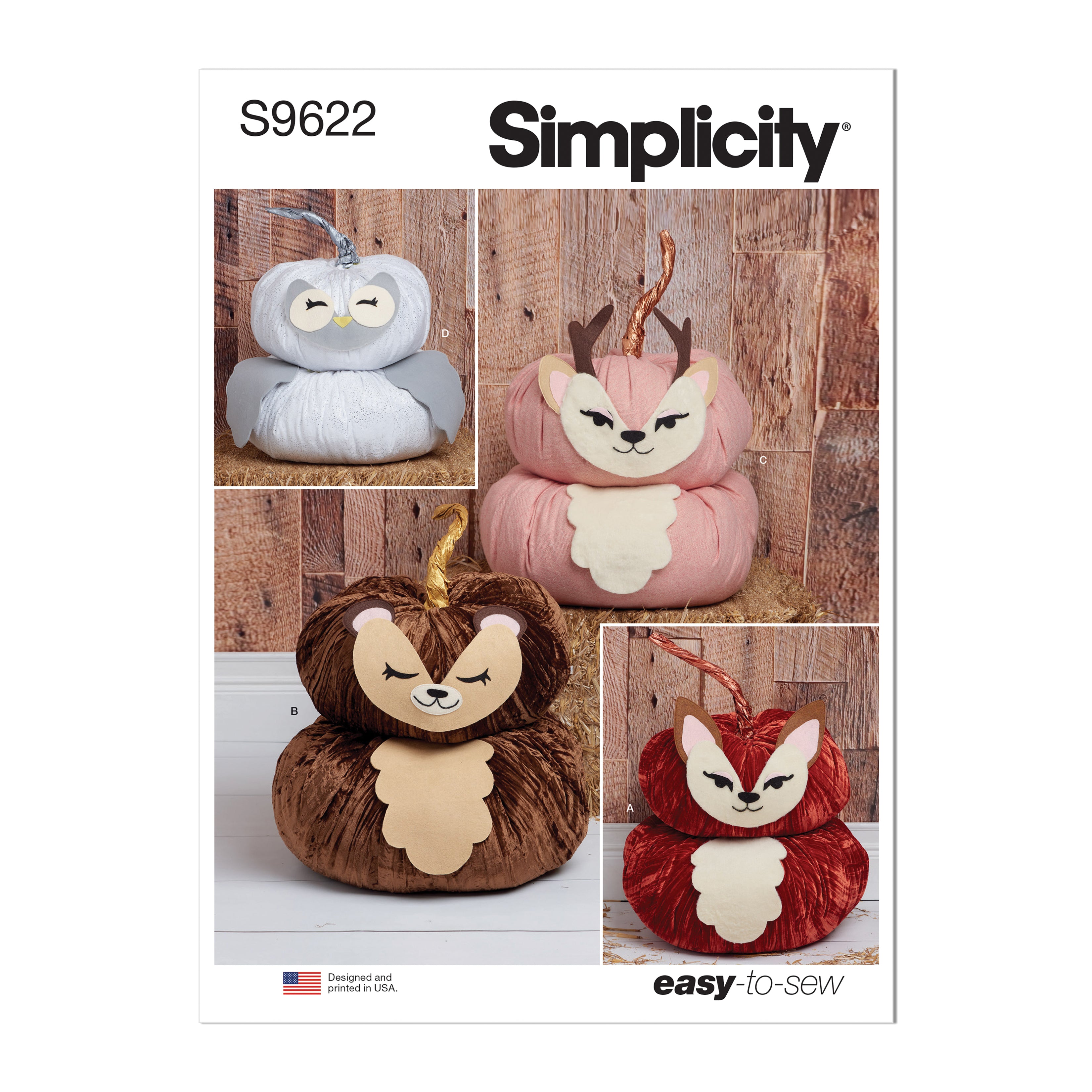 Simplicity sewing pattern 9622 Plush Pumpkin Animals from Jaycotts Sewing Supplies