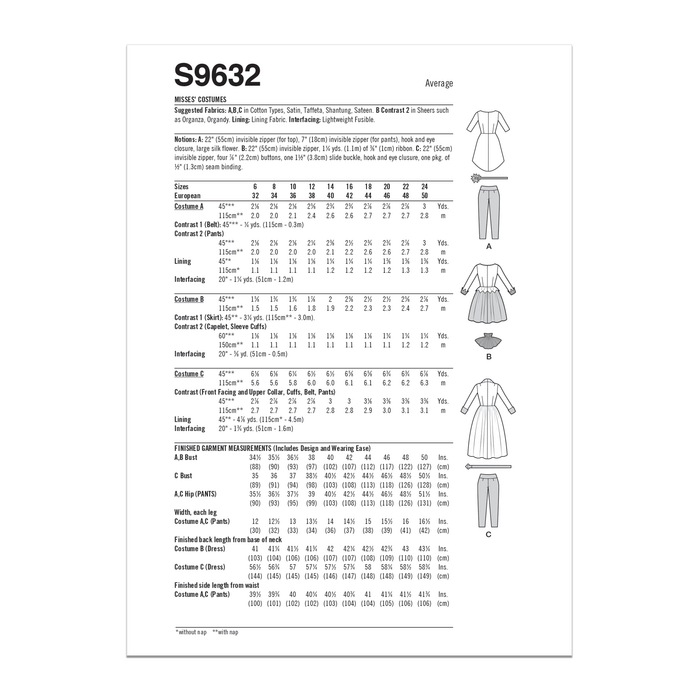 Simplicity sewing pattern 9632 Misses' Costumes by Theresa Laquey from Jaycotts Sewing Supplies