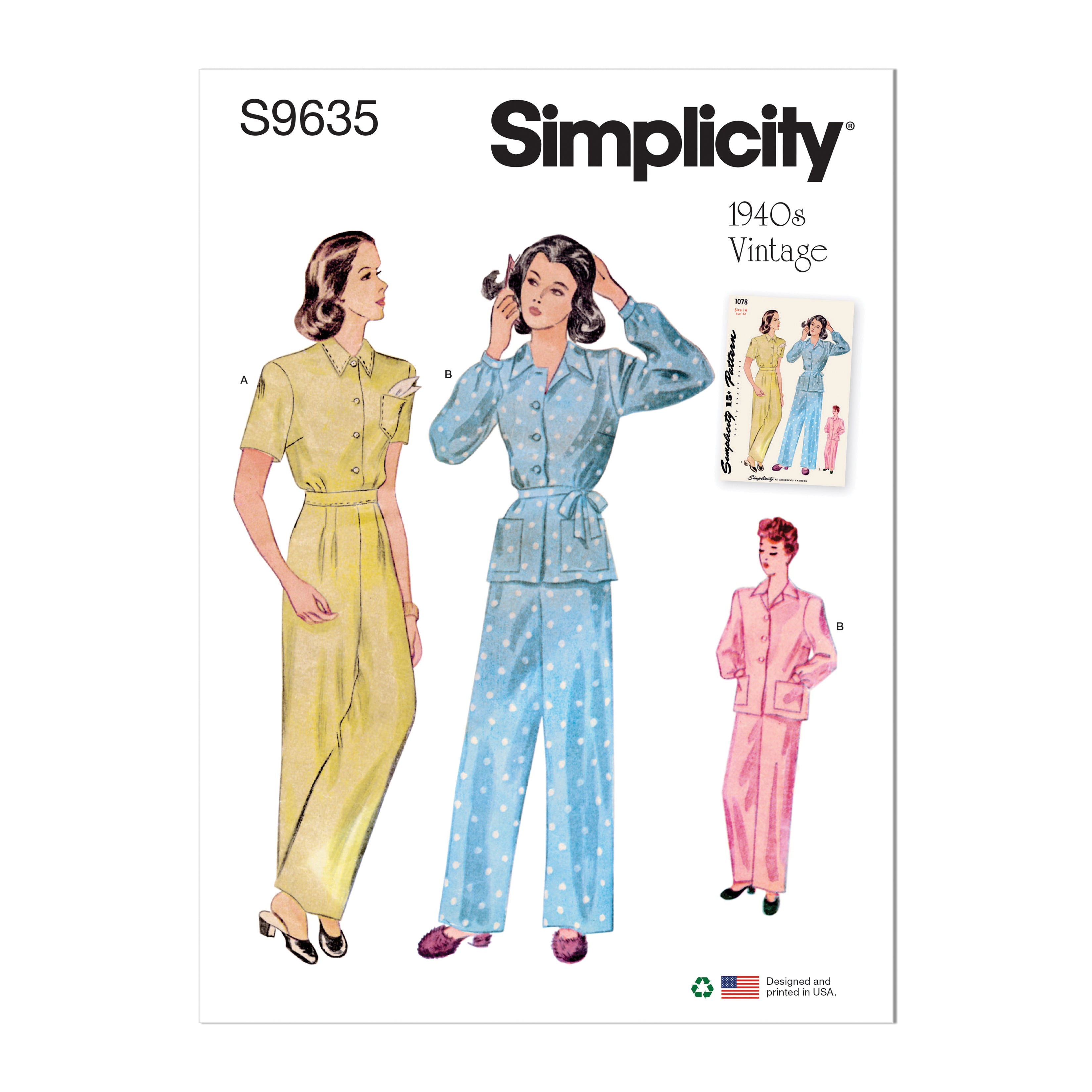 Simplicity sewing pattern 9635 Misses' Vintage Lounge Top and Pants from Jaycotts Sewing Supplies