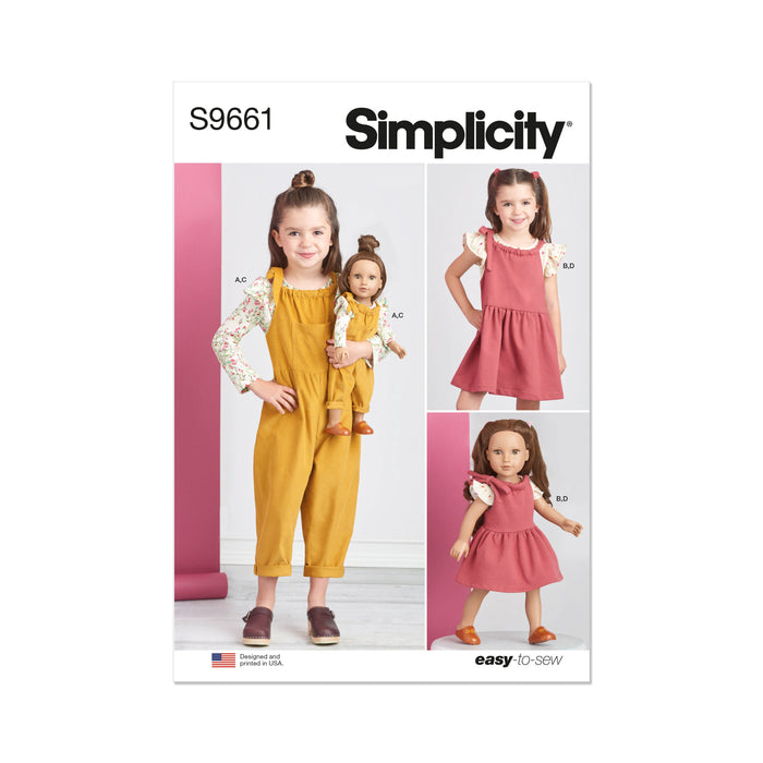 Simplicity pattern 9661 Children's Tops, Overalls, Jumper and Doll Clothes from Jaycotts Sewing Supplies