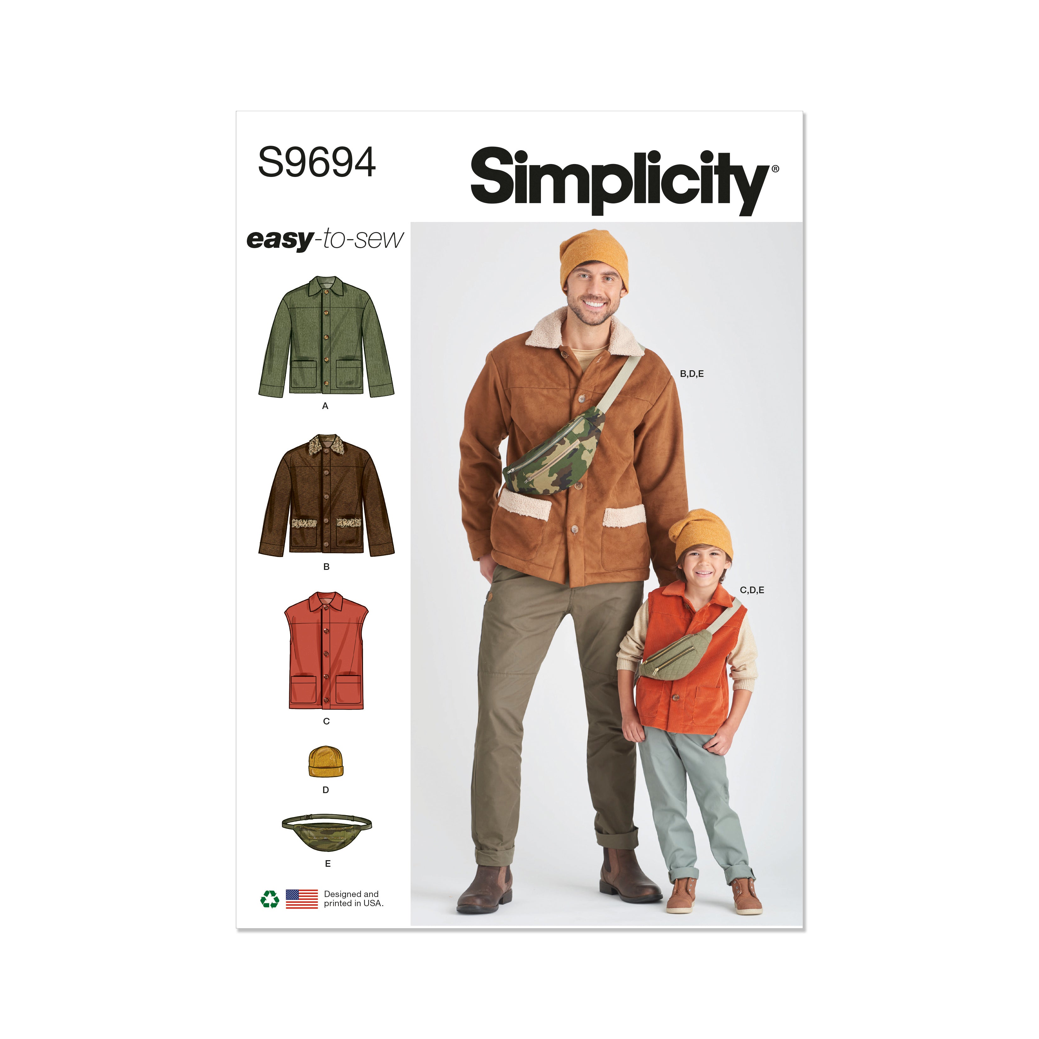 Simplicity pattern 9694 Boys' and Men's Jacket, Vest, Hat and Bag from Jaycotts Sewing Supplies