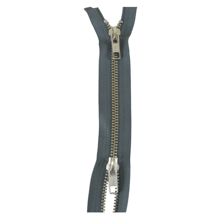 YKK Two Way Open End Zip with silver teeth - GREY from Jaycotts Sewing Supplies