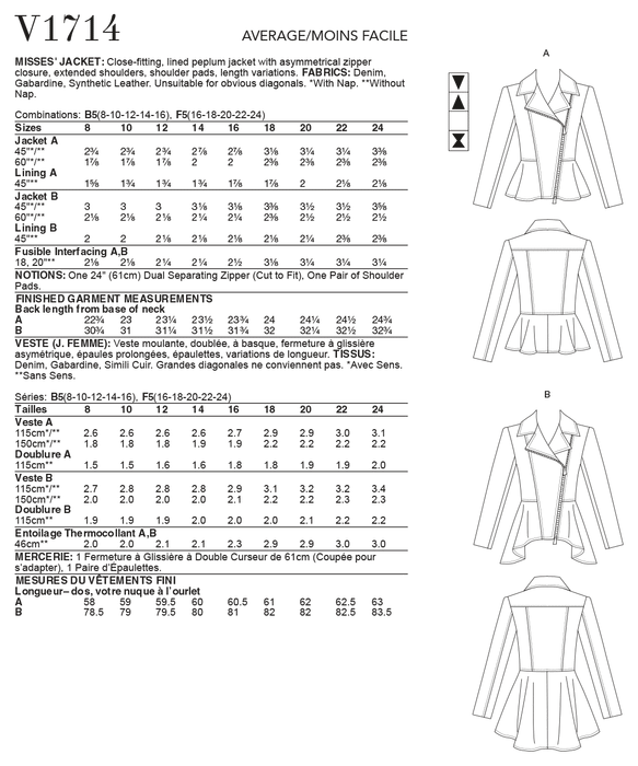 Vogue sewing pattern 1714 Jacket from Jaycotts Sewing Supplies