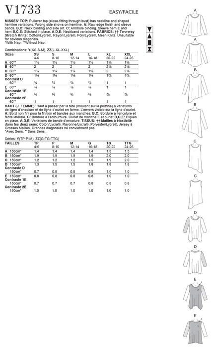 Vogue sewing pattern 1733 Shaped-Hemline Tops | Marcy Tilton from Jaycotts Sewing Supplies