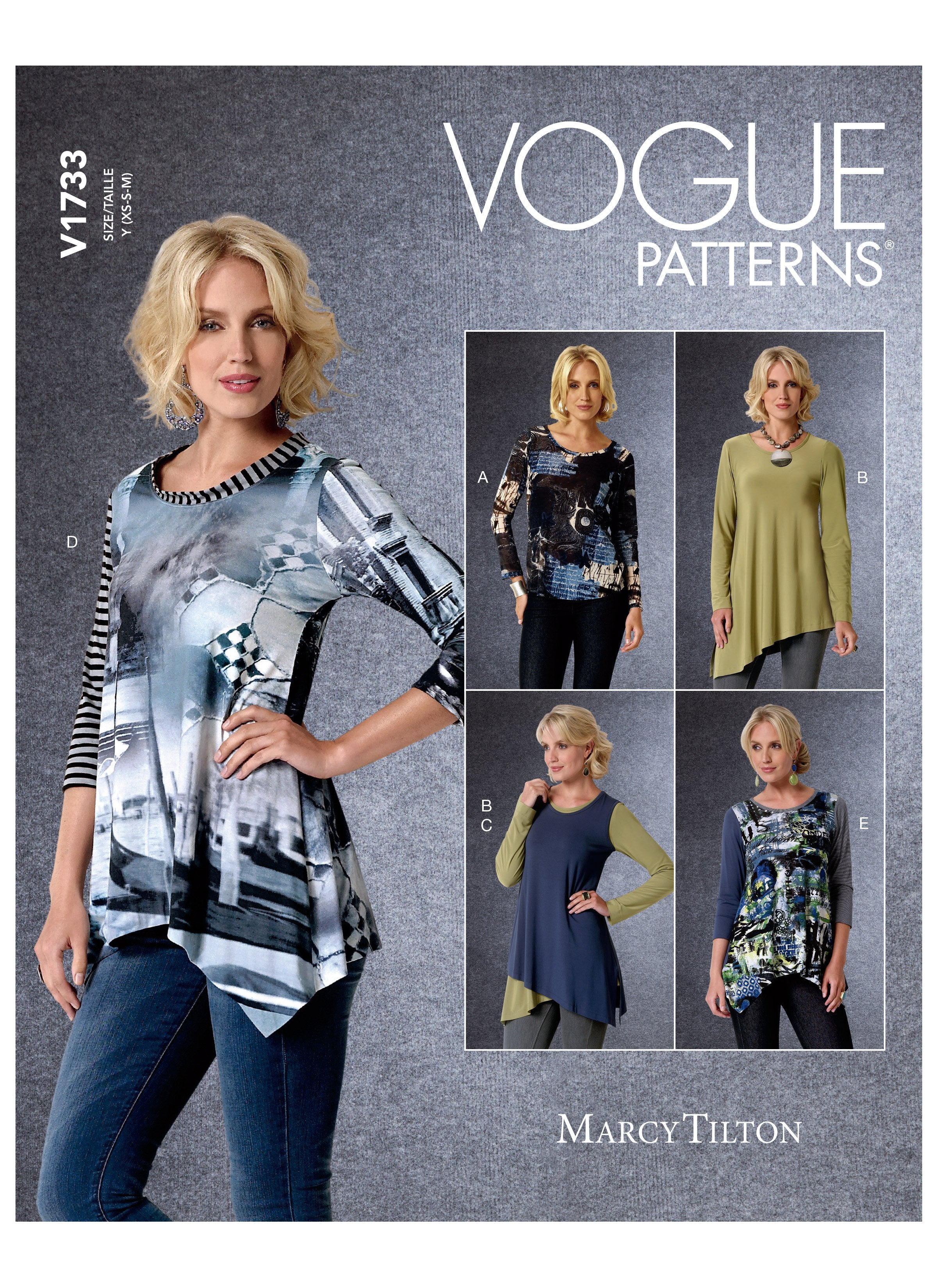 Vogue sewing pattern 1733 Shaped-Hemline Tops | Marcy Tilton from Jaycotts Sewing Supplies
