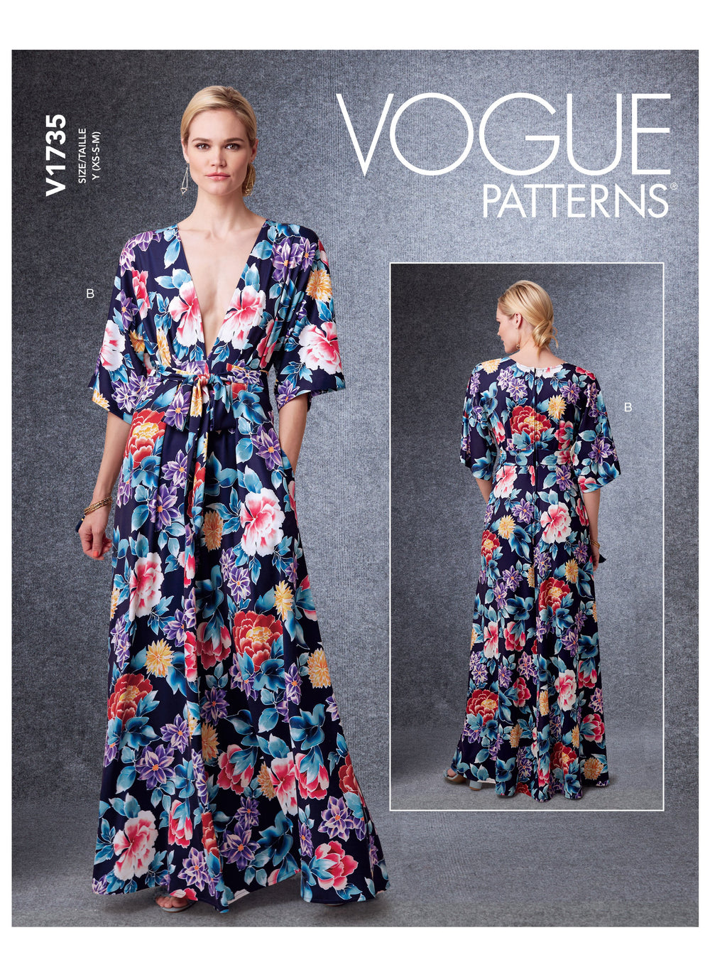 Vogue sewing pattern 1735 Deep- Kimono-Style Dresses with Self-Tie from Jaycotts Sewing Supplies