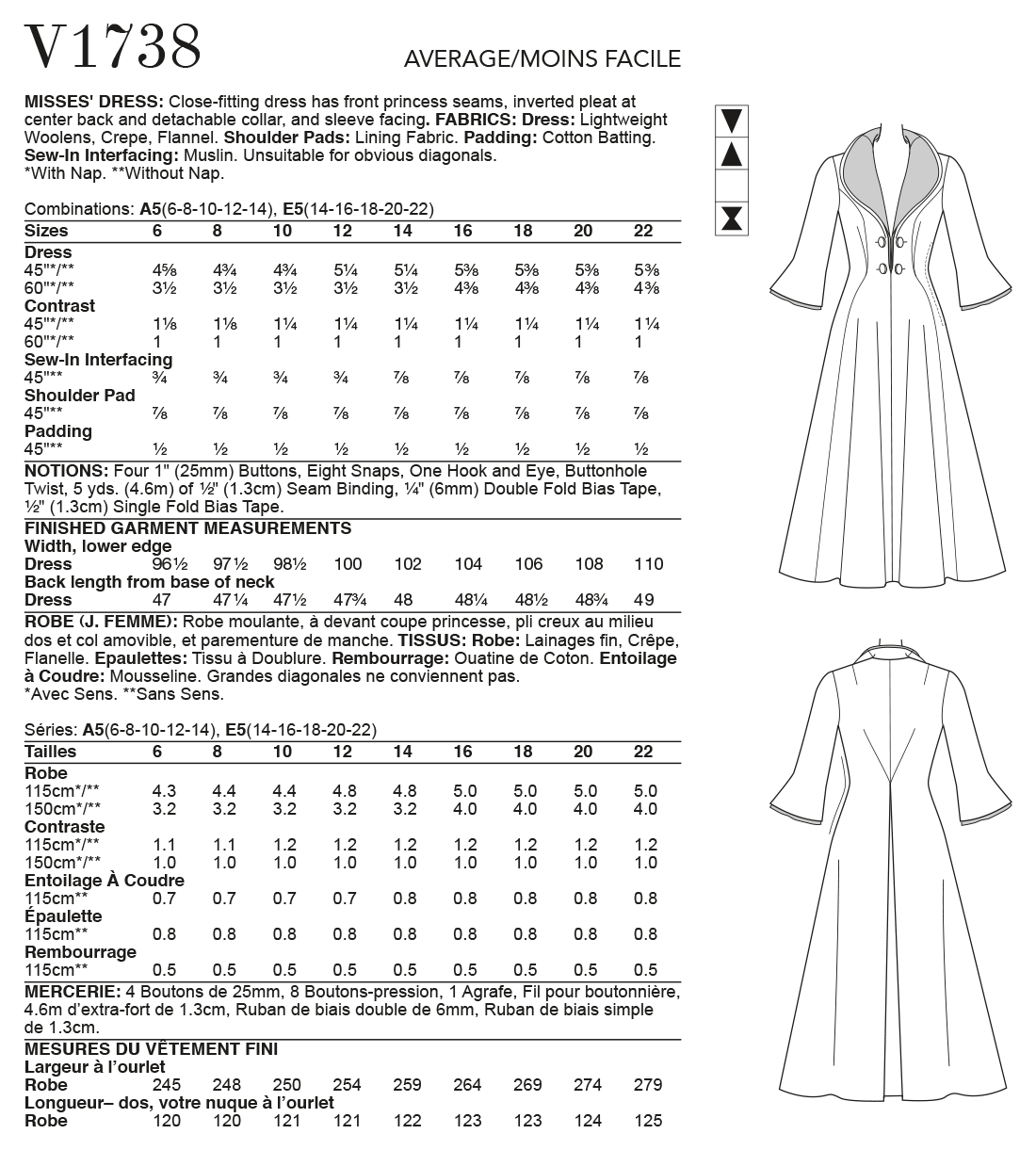 Vogue 1940'S Vintage pattern 1738 Wide-Collar, Fit-and-Flare Dress from Jaycotts Sewing Supplies