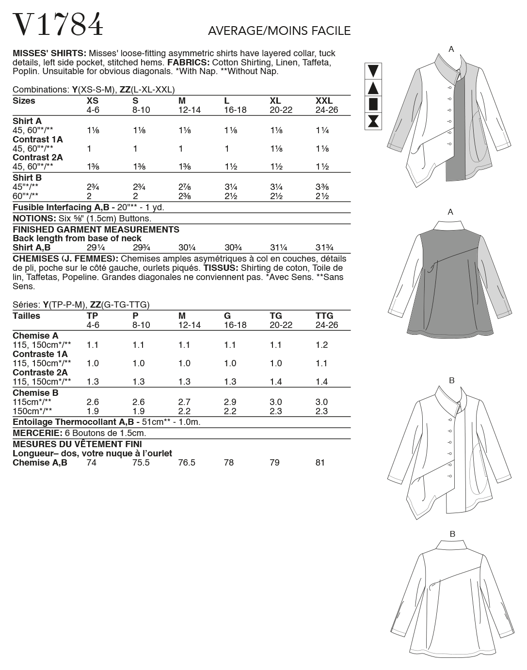 Vogue Sewing pattern number V1784 — jaycotts.co.uk - Sewing Supplies