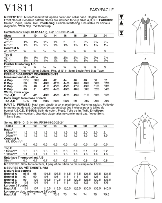 Vogue Sewing pattern 1811 Misses' Tops from Jaycotts Sewing Supplies