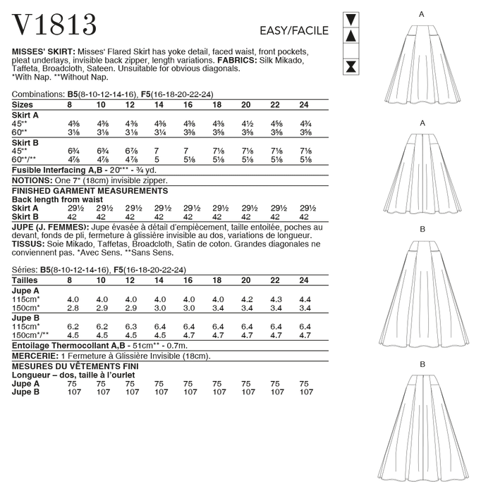 Vogue Sewing pattern 1813 Misses' Skirts from Jaycotts Sewing Supplies