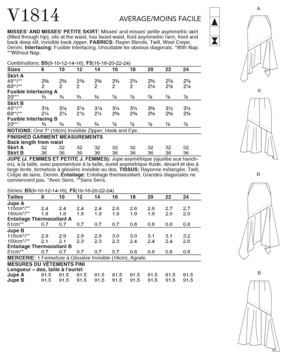 Vogue Sewing pattern 1814 Misses' and Misses' Petite Skirts from Jaycotts Sewing Supplies