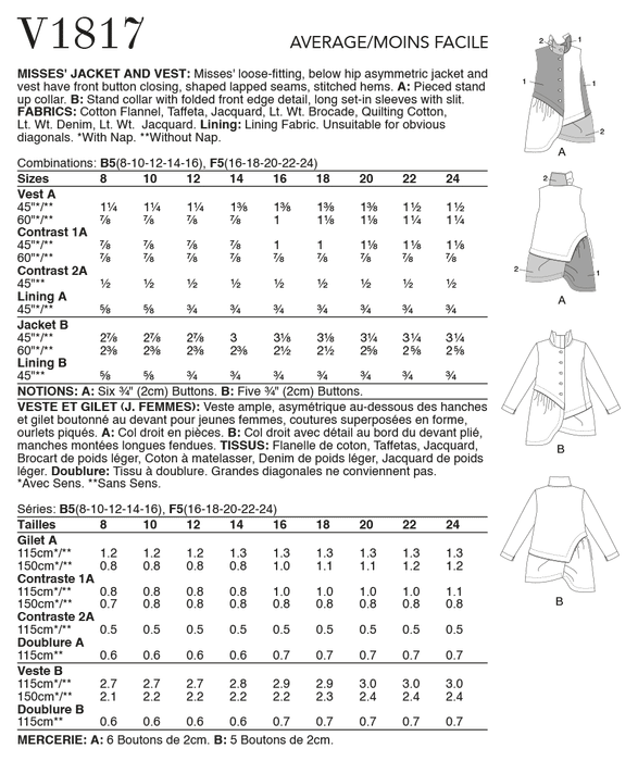 Vogue Sewing pattern 1817 Misses' Jacket and Vest from Jaycotts Sewing Supplies