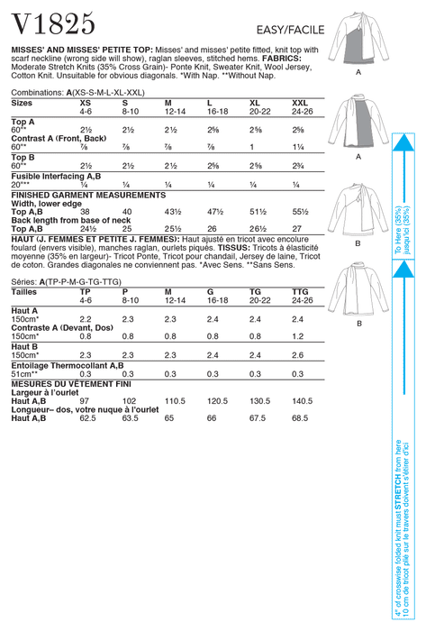 Vogue Sewing pattern 1825 Misses' and Misses' Petite Top from Jaycotts Sewing Supplies