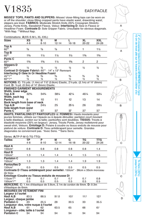 Vogue Sewing pattern 1835 Misses' Pyjamas from Jaycotts Sewing Supplies